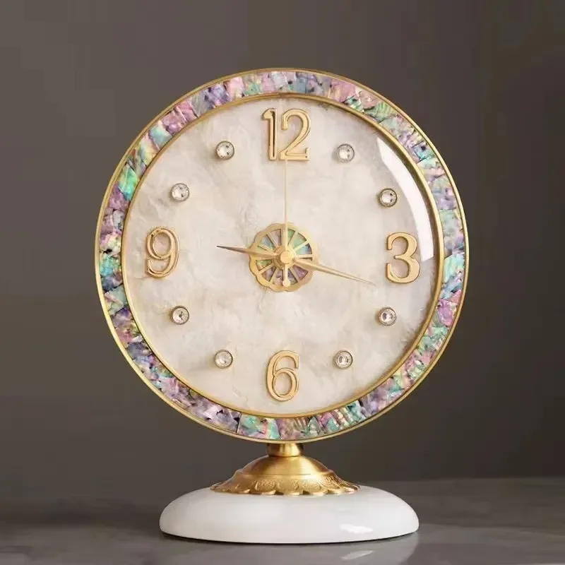 22x19x13cm Modern Brass Desk Clock Silent Quartz Tabletop Timepiece for Living Room Bedroom Study Home Decor Wall Mounted