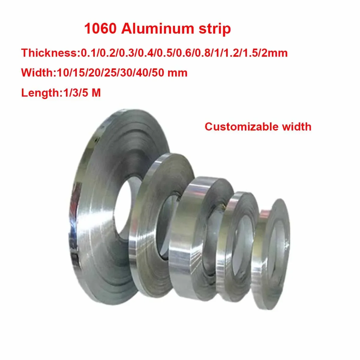 1/2/5M 1060 Aluminum Strip Thick 0.1mm - 2mm Width 10 15 20 25 30 40 50mm Aluminum Foil Thin Sheet Plate for DIY Material Washer