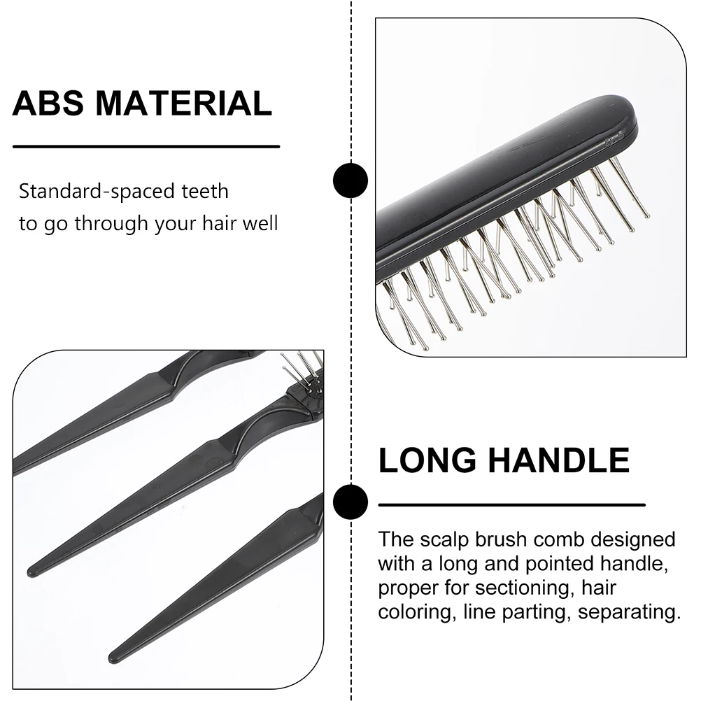 

3 Pcs Hair Comb Brushes Detangler Wet Hairdressing Smoothing Tease Standard Spaced Teeth Glossy Finish ABS Material