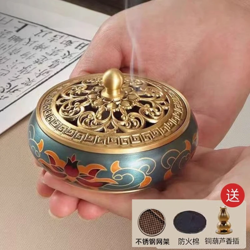 Vintage Chinese Solid Copper Incense Burner, Censer for Sandalwood & Agarwood Coils, Stencil Tool for Home & Altar.