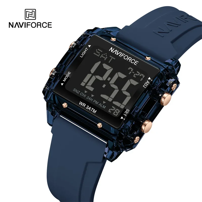 Naviforce-女性用液晶デジタル腕時計,シリコンブレスレット,防水,スポーツ,電子,シンプル,ファッション