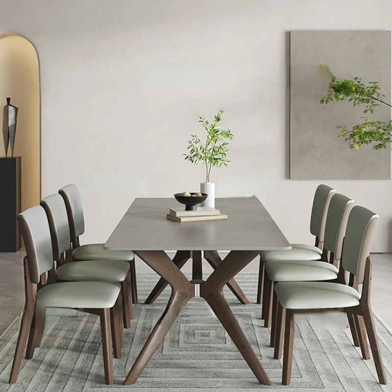 

Feng stone plate dining table combination light luxury Italian minimalist Nordic ash rectangular dining table