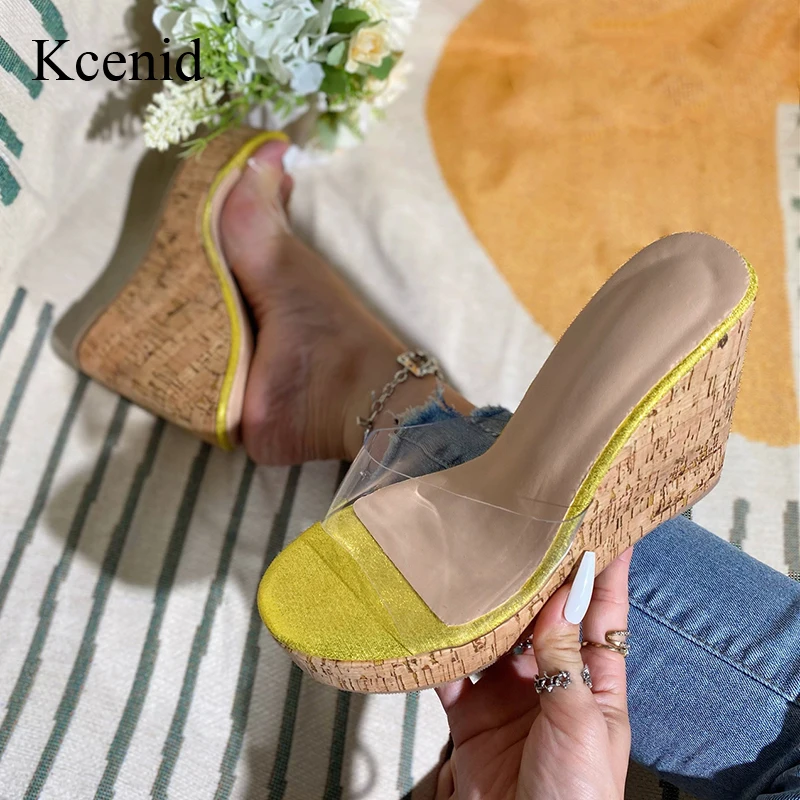 Kcenid Summer Wedges Slippers For Women Sexy PVC Transparent Sandals High Heels Sexy Open Toe Summer Shoes Woman Platform Mules