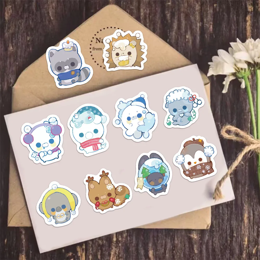 500PCS Winter Small Animal Cartoon Decoration Reward 10 Different 2.5cm/1.0-inch Animal Learning Reward Set Stickers