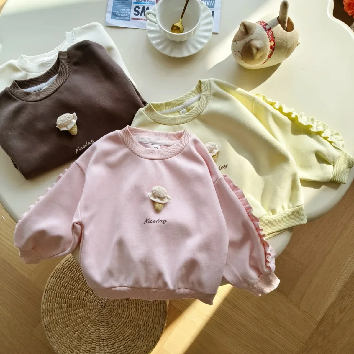 Girls Sweatshirts 2024 Spring Autumn Shirts for Kids Long Sleeve 3D Ice Cream Children Pullover Casual Baby Sports Clothes