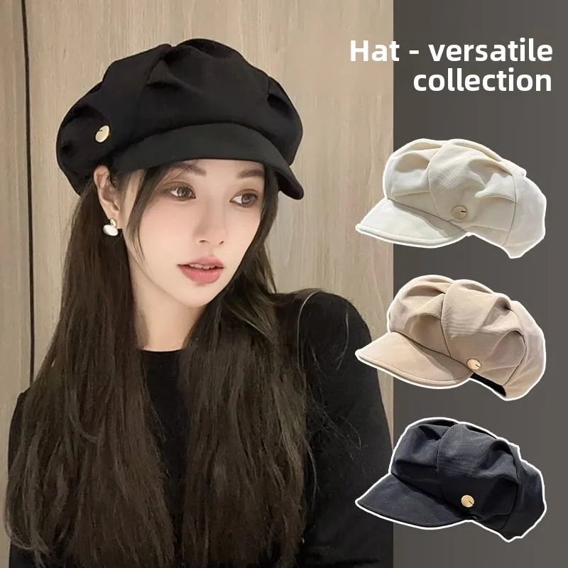 1pc Winter Warm Women’s Beret Cap Windproof Insulation Blend Retro Solid Color Girls Fashion Newpaper Cap Cabbie Visor Beret Hat