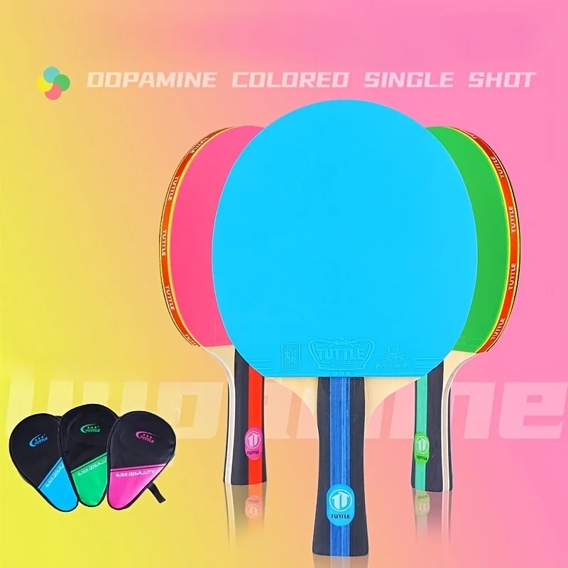 Tuttle Colorful Table Tennis Racket, High-Elastic Rubber + 7-Layer Pure Wood Table Tennis Racket, Indoor and Outdoor Table Tennis Racket + Table Tennis Racket Bag