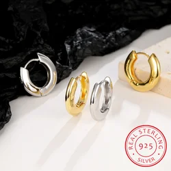 New 100% 925 Sterling Silver Women Chunky Hoops Earrings Gift Fashion Jewelry Stainless Wives Arc Smooth Thick Hoop