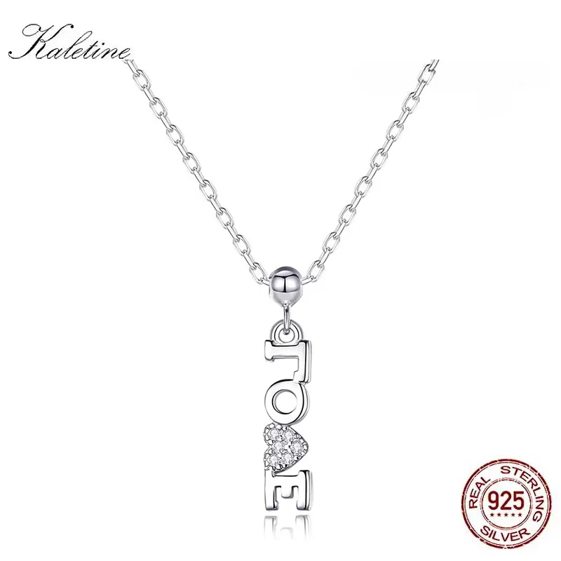 

KALETINE 925 Sterling Silver Letter Love Charm Heart Necklace Vintage Alphabet Neck Cross Chain Fashion Birthday Jewelry