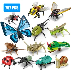 Moc Insect Animal Model Bee Butterfly Cricket Grasshopper Set Building Blocks Diy Children Puzzle Assemble Toys For Kid Gifts