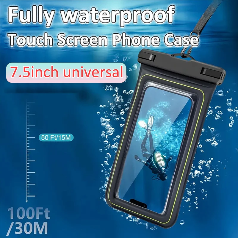 

Waterproof Phone Bag 7.5 inch Universal Touch Screen Swimming Surfing Storage Pouch with Detachable Strap Phone Protection Bags