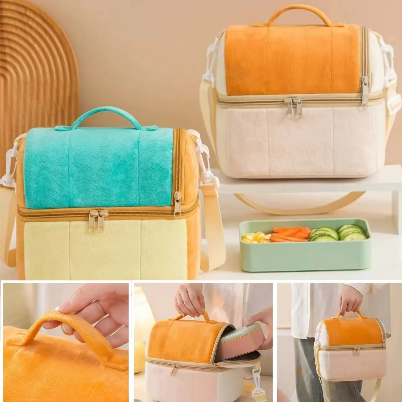 Tragbare, verdickte, isolierte Lunchbox aus Aluminiumfolie mit großer Kapazität, multifunktionale Bento-Taschen, doppelte Picknicktasche mit großer Kapazität