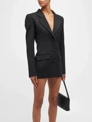 GORAFASHION manica lunga autunno monopetto elegante Backless Sexy strass vestito Mini abito formale Blazer Dress