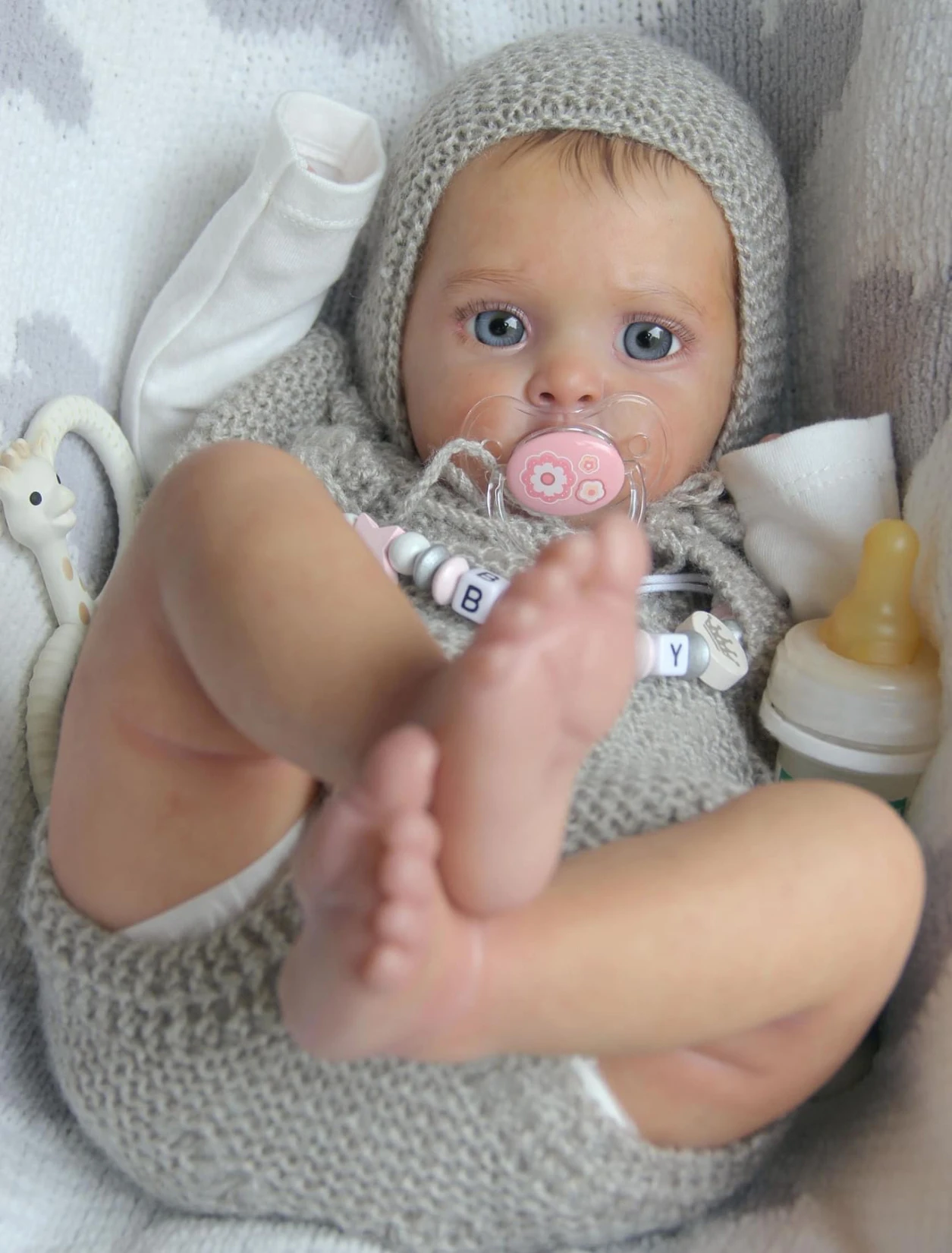 NPK Muñeca Reborn Jocy de 19 pulgadas, pelo enraizado de piel 3D hecho a mano realista con venas visibles, juguete coleccionable de tamaño de boba