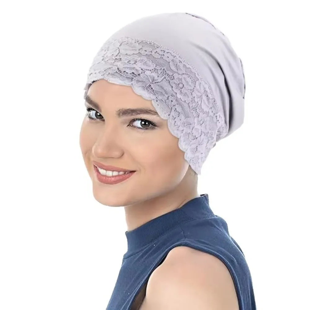Soft Lace Trim Slouchy Beanie Soft Elastic Breathable Fabric Sleep Cap Lightweight Design Stretch Fit Maternity Hat Sleeping