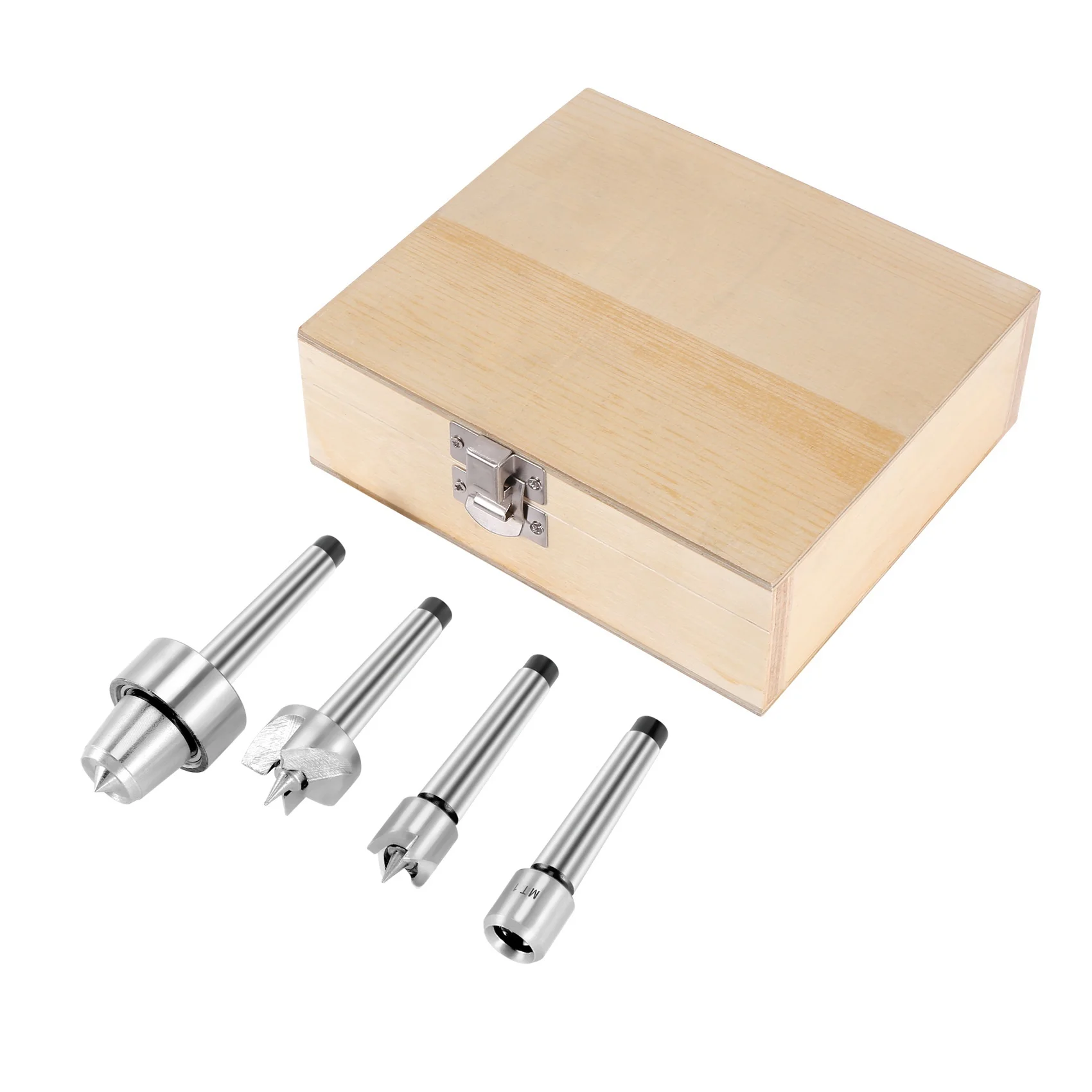 4pcs MT1 Wood Lathe Live Center And Drive Spur Cup MT1 Arbor with Wooden Case