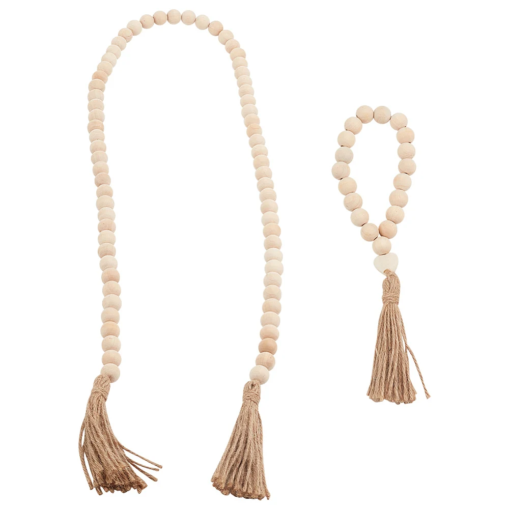 2 Pack Wood Bead Garland 26/120cm(10/47inch) Farmhouse Bead with Tassels Boho Beads Wall Hanging Bead Decoration Nature Wooden