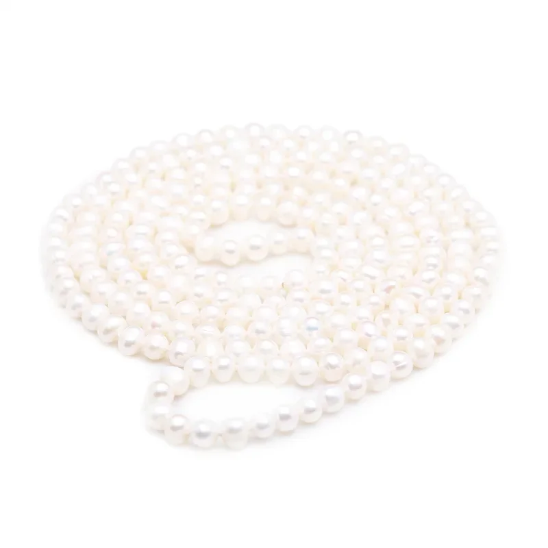 Fashion 7-8 mm white grey three color nearly circular freshwater pearl 150 cm long sweater chain necklace