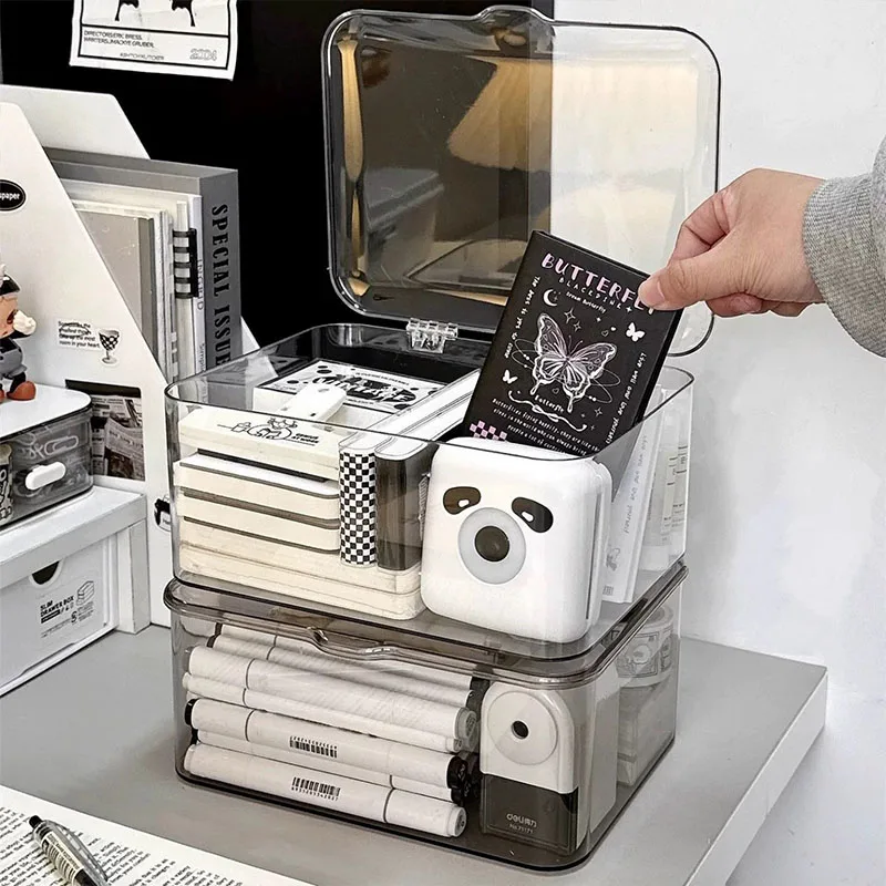 Acrylic Clear Storage Organizer Box - Clamshell Design for Home, Office Essentials with Multi-Purpose Stationery Organizers