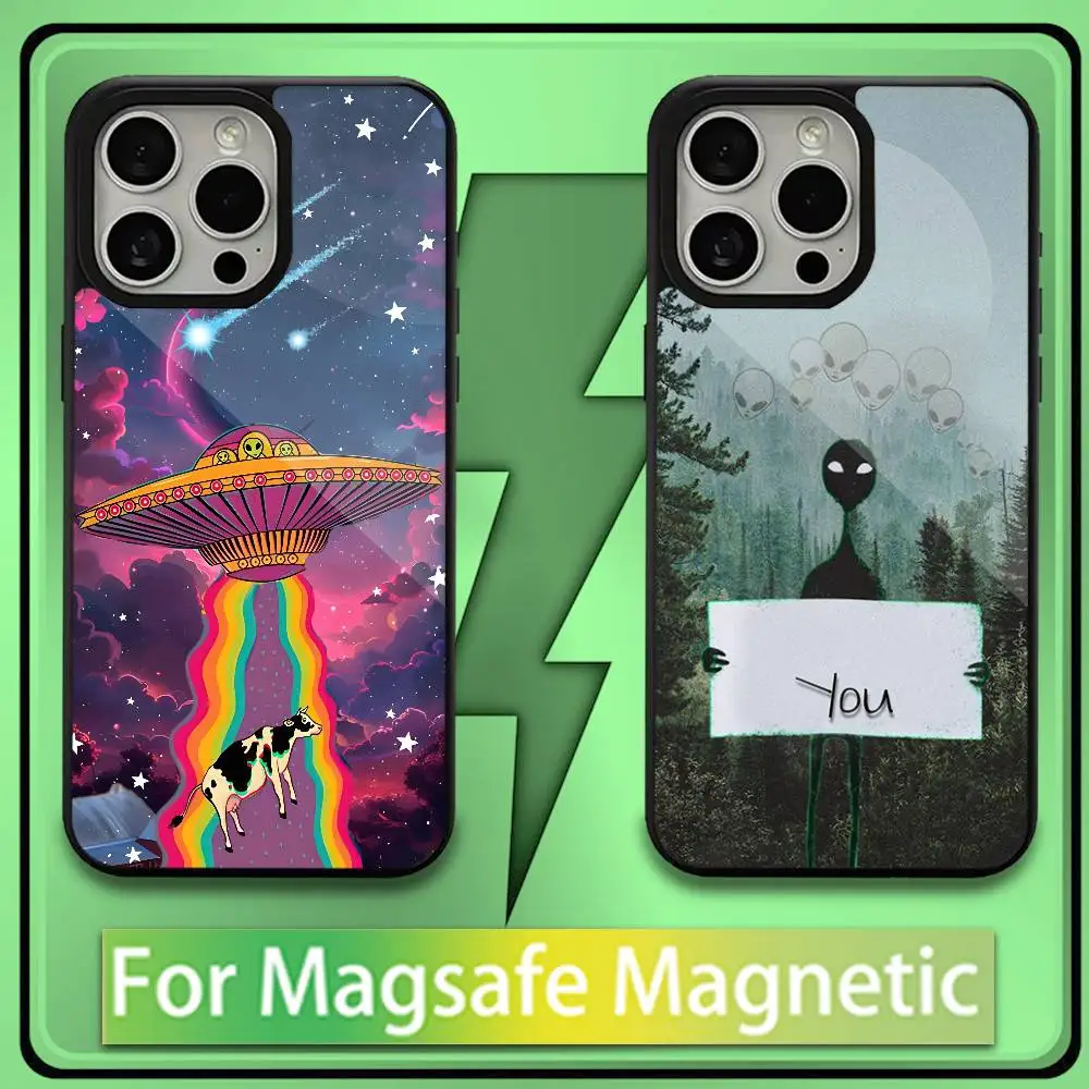 

Funny Cartoon A-Alien Laser Phone Case For iPhone 16,15,14,13,12,11,Plus,Pro,Max,Mini Soft Magesafe Magnetic Wireless Charge