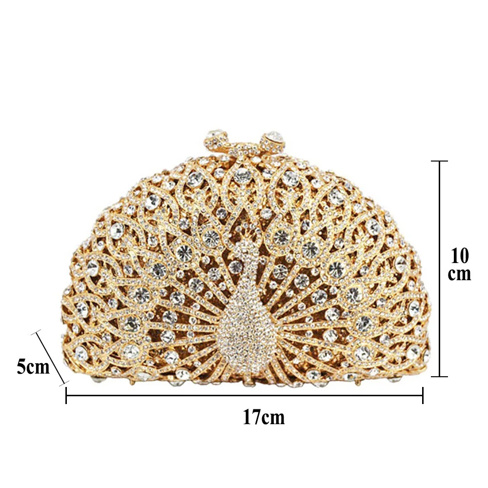 Peacock Rhinestone Women Bags Luxury Bling Shiny Handbags Metal Chain Crystal Party Bags Elegant Designer Eveing Clutch Purse