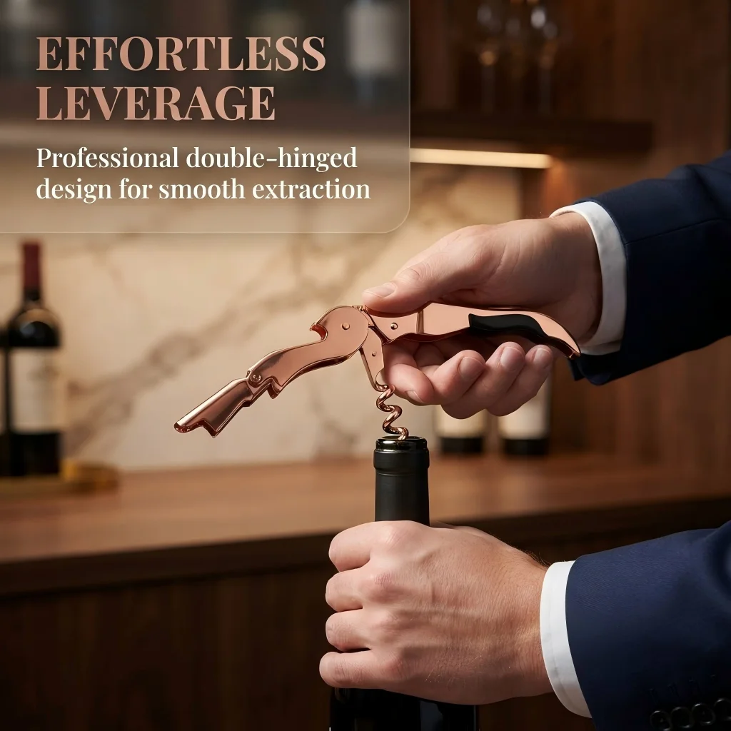 Rose Gold 3-in-1 Waiter's Corkscrew Wine Bottle Opener Beer Opener Foil Cutter Professional Wine Key for Bar Restaurant Waiter