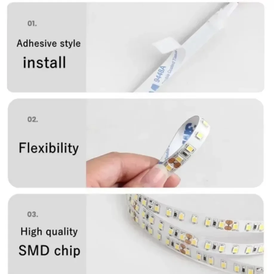 5 Meters 2835 SMD LED Light Strip DC12V 120LEDs/m Home Decor Lamp Strip Flexible and Cuttable Soft Lamp Strip 5m Non-waterproof