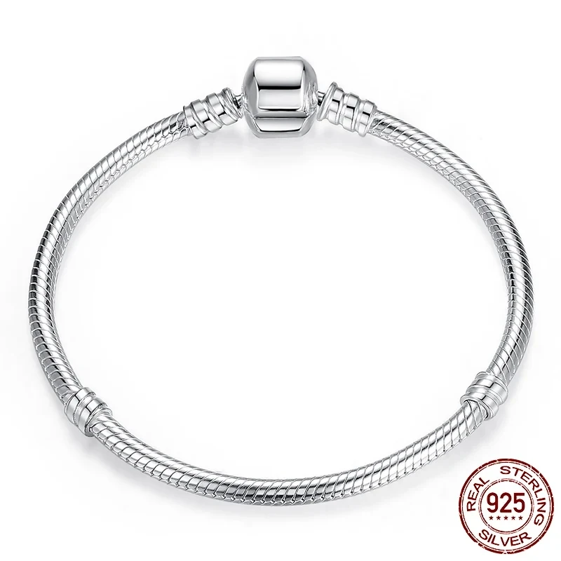 

TOP SALE Authentic 100% 925 Sterling Silver Snake Chain Bangle & Bracelet for Women Luxury Jewelry 16-23CM