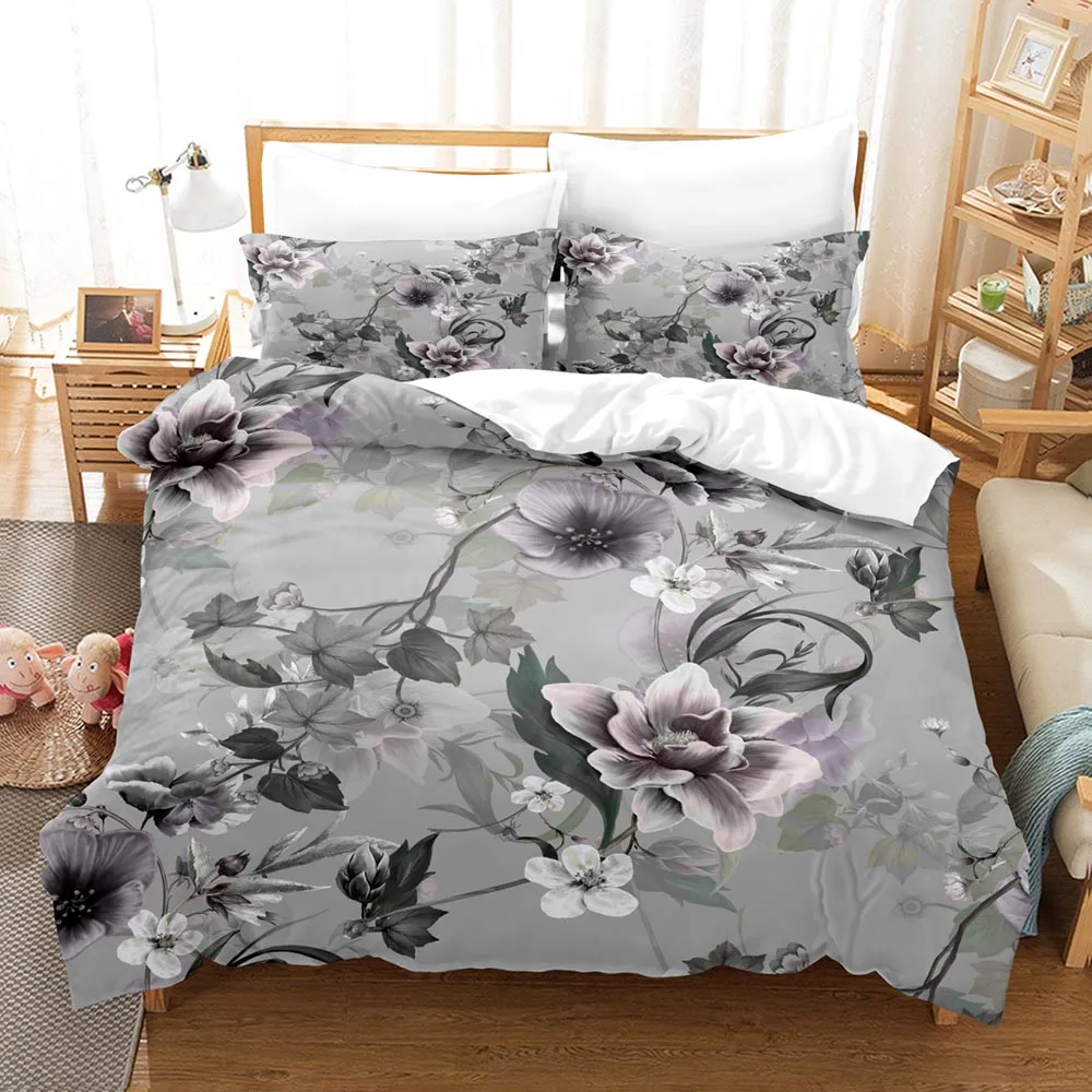 Floral Bedding Set 3D Digital Printing 2-3 Piece Set (No Core) Suitable for Bedroom Duvet Cover Set Halloween Decor Gifts