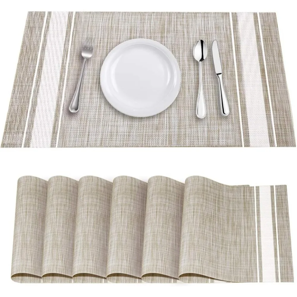 

Table Mats Set of 6 Crossweave Woven Vinyl Placemats Heat Resistant Non-Slip Kitchen Placemats for Dining Table Washable Easy to