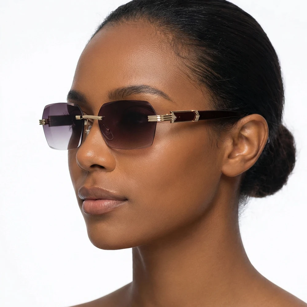 Luxury Wood Grain Sunglasses Men Women Brand Design Frameless Irregular Sun Glasses Male Fashion Driving Vacation Shades
