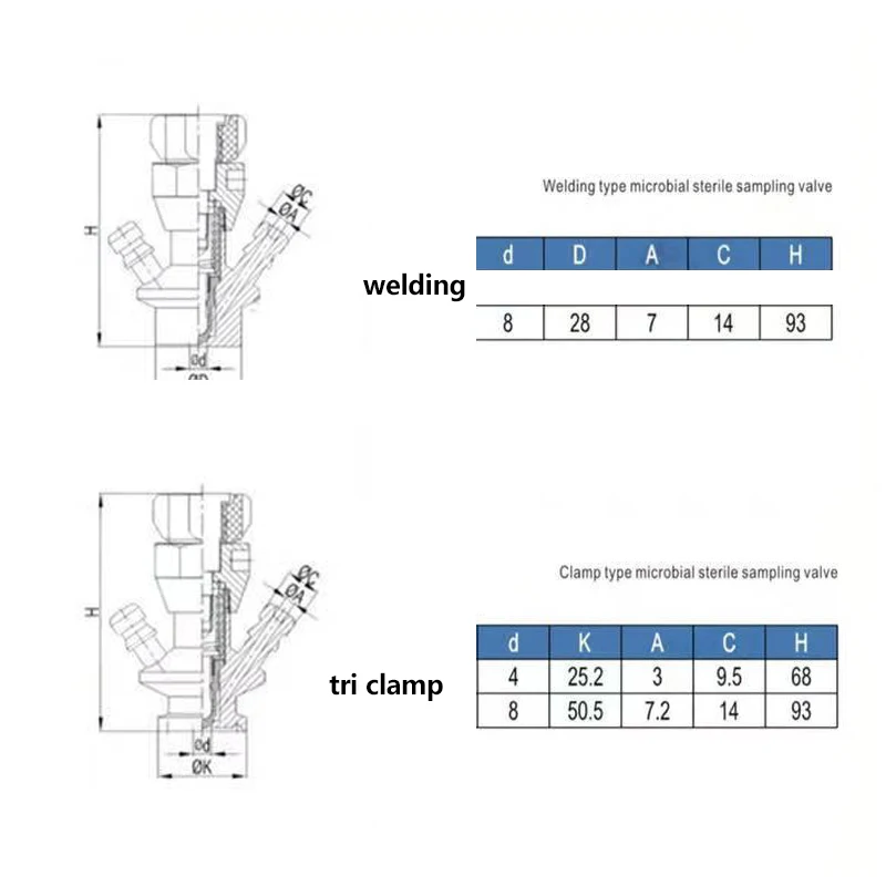 316L stainless steel aseptic microbial sampling valve, sanitary Tri-clamp welding sampling valve for pharmaceutical-grade beer