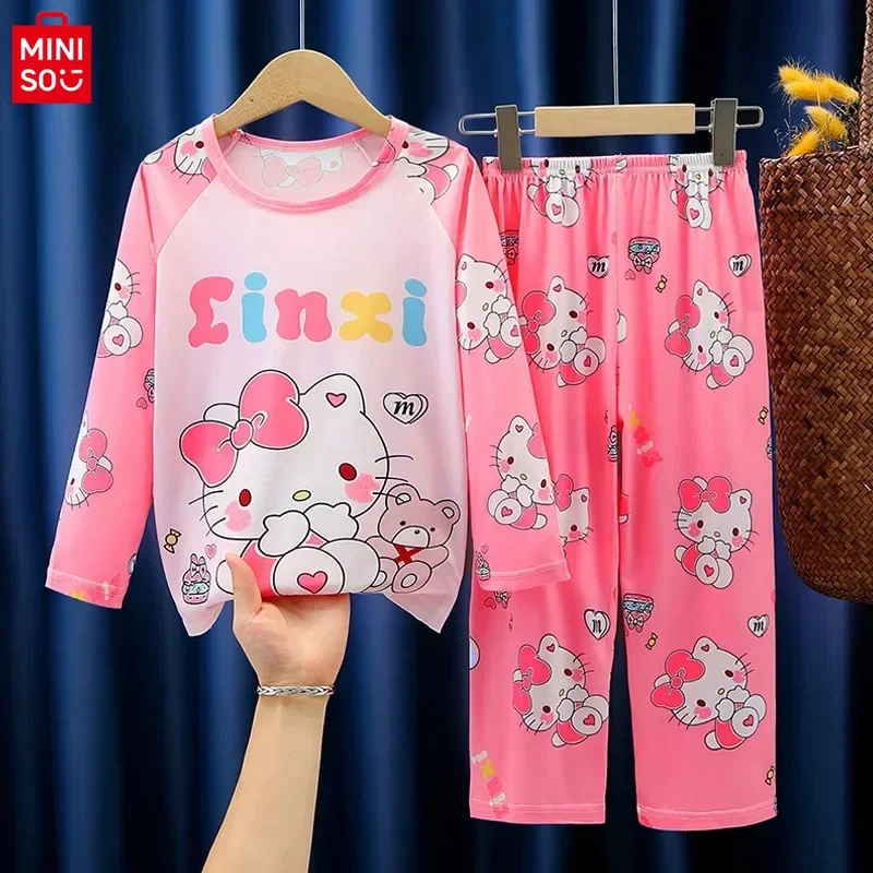 

Miniso Autumn Children Pajamas Long Sleeved Set Girl Boy Clothing Cotton Loungewear Kids Clothing Set Cartoon Home 8 10 12Years