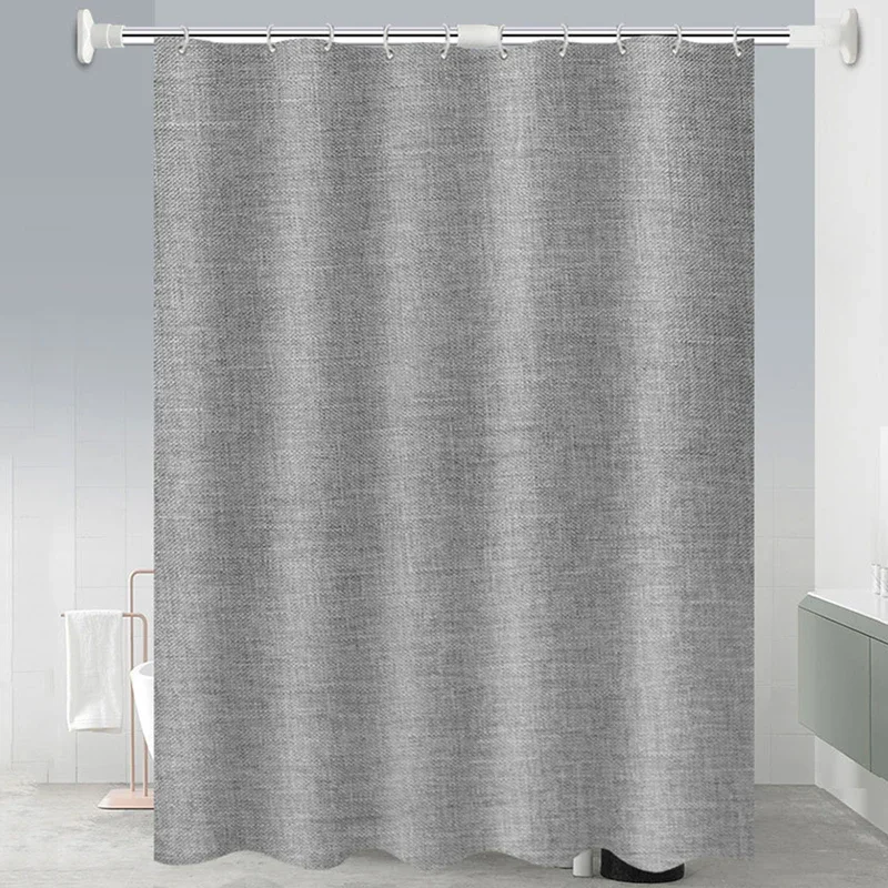 Waterproof Linen Cotton Shower Curtain Gray Bathroom Curtains Solid Color Bathtub Large Wide Bathing Cover with Hooks 6 Colors