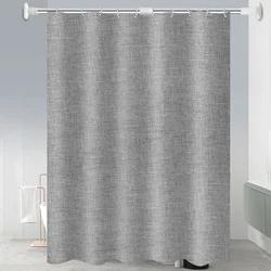 Waterproof Linen Cotton Shower Curtain Gray Bathroom Curtains Solid Color Bathtub Large Wide Bathing Cover with Hooks 6 Colors