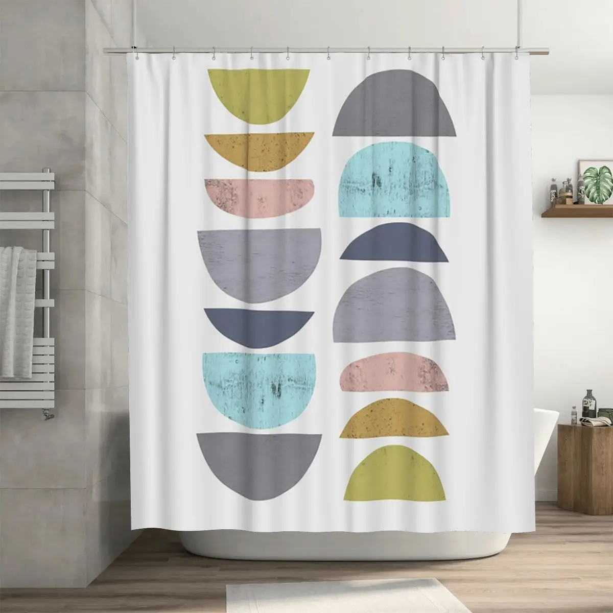 

Mid-Century Scandinavian Retro Shower Curtain Bathroom Polyester Waterproof Bath Curtains with Hooks