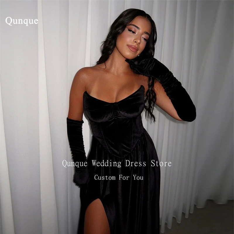 

Qunque Black Velour Evening Dresses Elegant Long Mermaid Robe De Soirée Femmes High Slit Satin Event Paty Gowns Women Customized