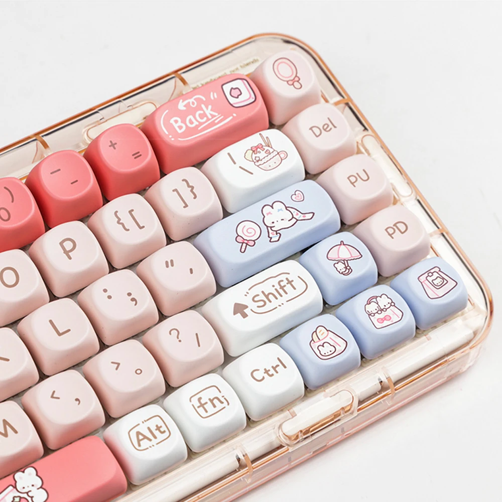 140 Keys SOA Profile Shopping Rabbit Theme Keycaps Thermal PBT Dye Sublimation Customized Key Caps Kit for Mechanical Keyboard