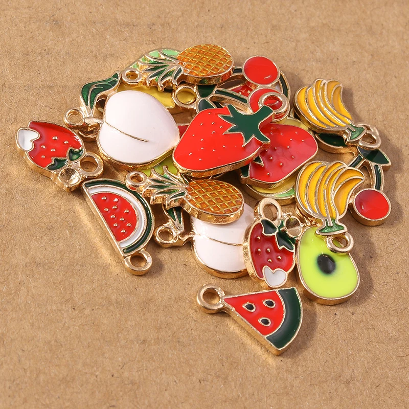 

10/20/30 pcs Random Mixed Fruit Charms Watermelon Cherry Strawberry Pendant for DIY Necklace Earrings Jewelry Making Accessories