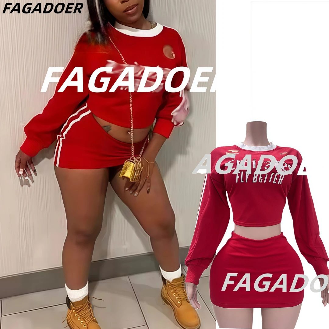 FAGADOER Y2K Fashion 2 Piece Sets Women Outfit Letter Print V-neck Top + Skirt Suit Female Streetwear American Vintage Clothing