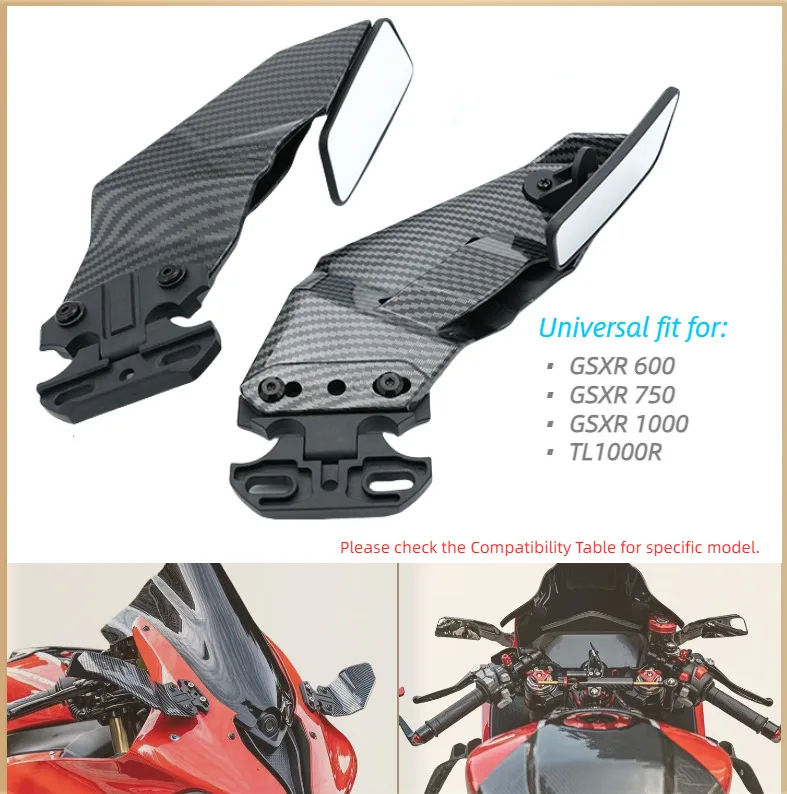 Carbon Fiber Wind Wing Rearview Side Mirrors for Suzuki GSXR600 GSXR750 GSXR1000