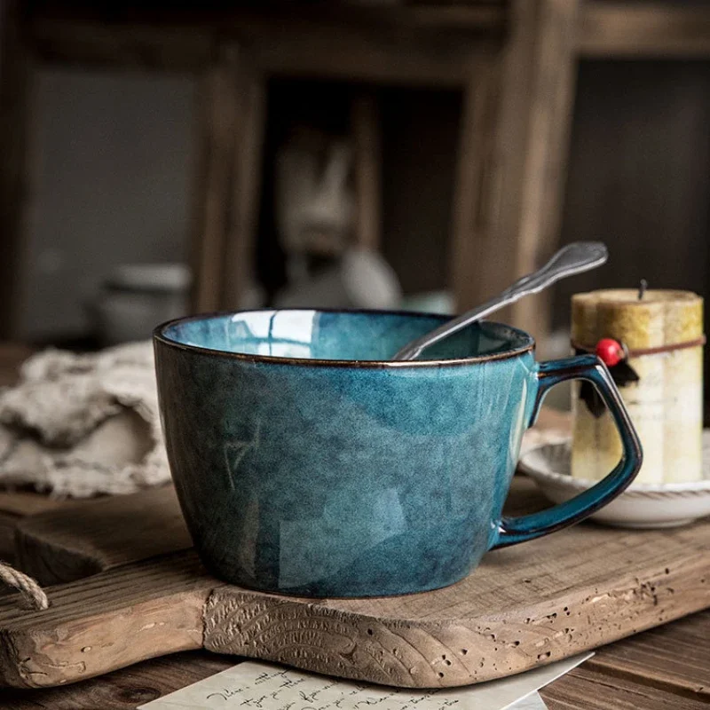 Alley tail [Yes cup is also bowl] vintage blue ceramic bowl cup large cup oatmeal  breakfast  Micro blemish