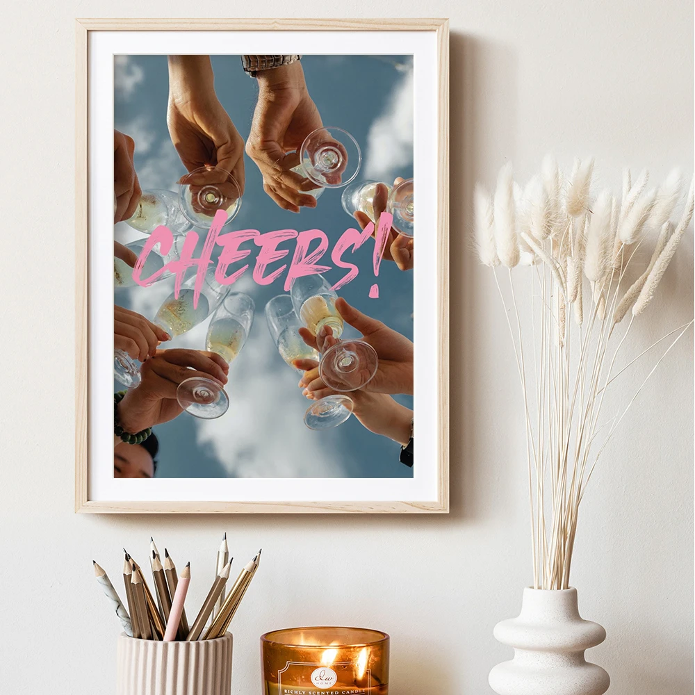 

Modern Cheers Champagne Retro Quotes Home Wall Art Prints Canvas Painting Poster Pictures For Kitchen Home Decoration