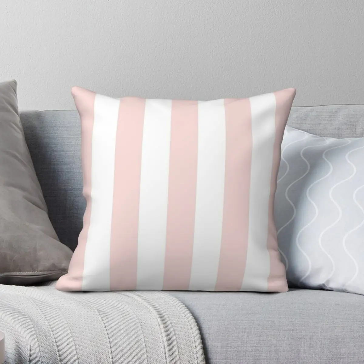 Medium Pale Pink White Stripes Pillowcase Polyester Linen Velvet Pattern Zip Decorative Pillow Case Bed Cushion Case