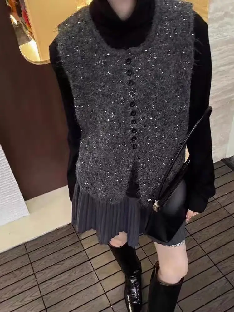 

Модный вязаный шерстяной жилет, женский круглый жилет на одной пуговице Ne Svel, осенне-зимний жилет Ele Design для поездок на работу