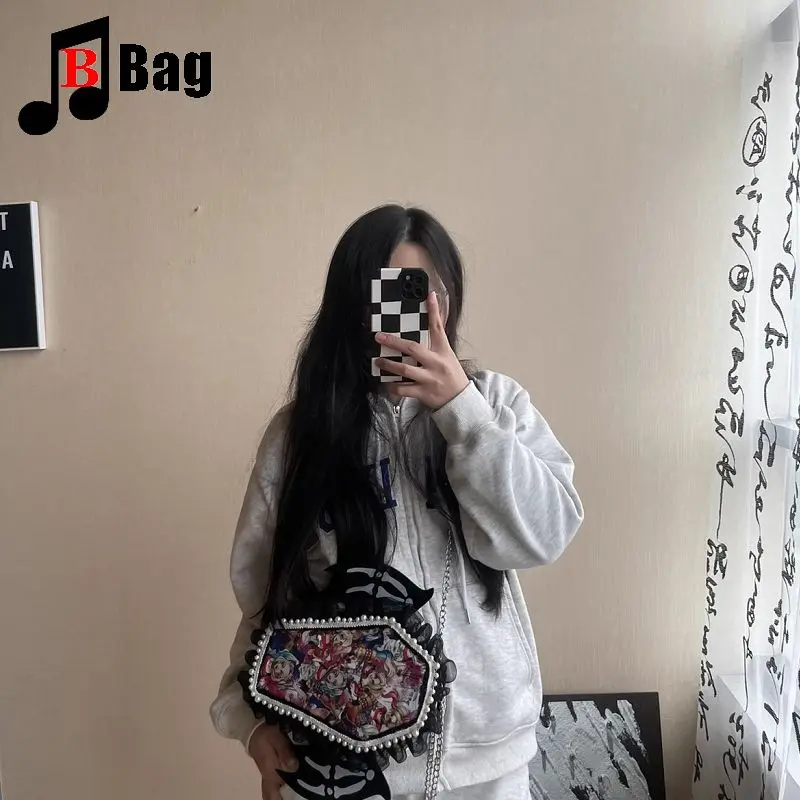Y2K Gothic Women\'s Girls Punk Handbags Harajuku Shoulder Bag Bat Wing Small Backpack Motorcycle Diagonal Straddle Bag Totes