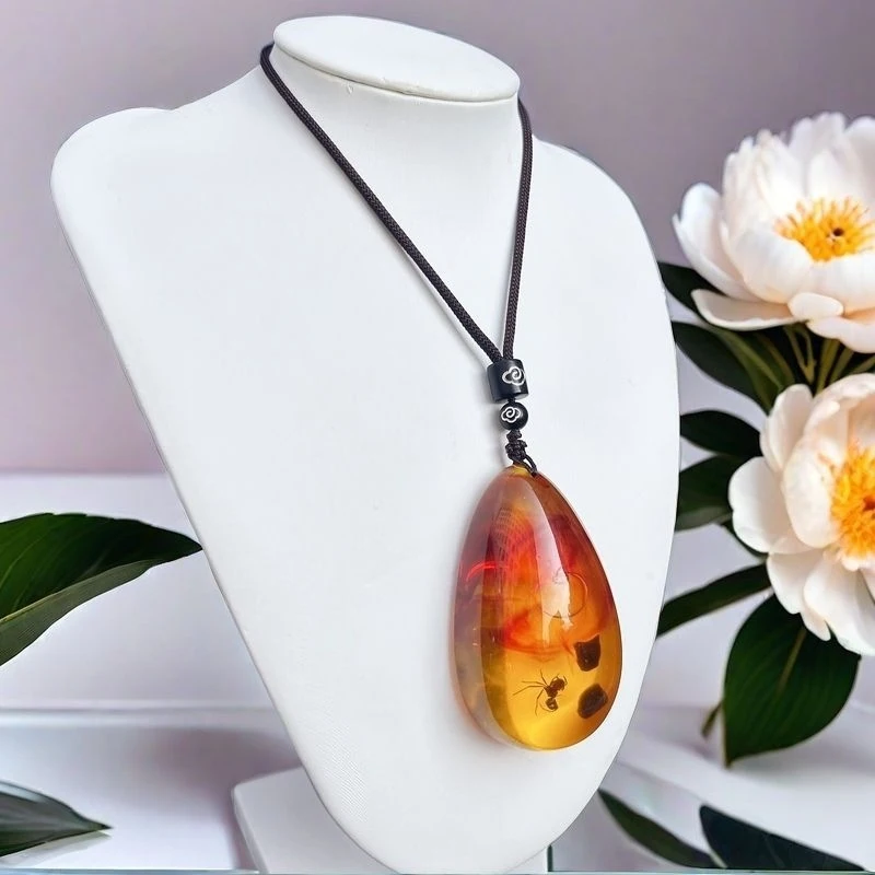 Water drop , honey , peace amulet pendant, ornament, insect , ant specimen amber