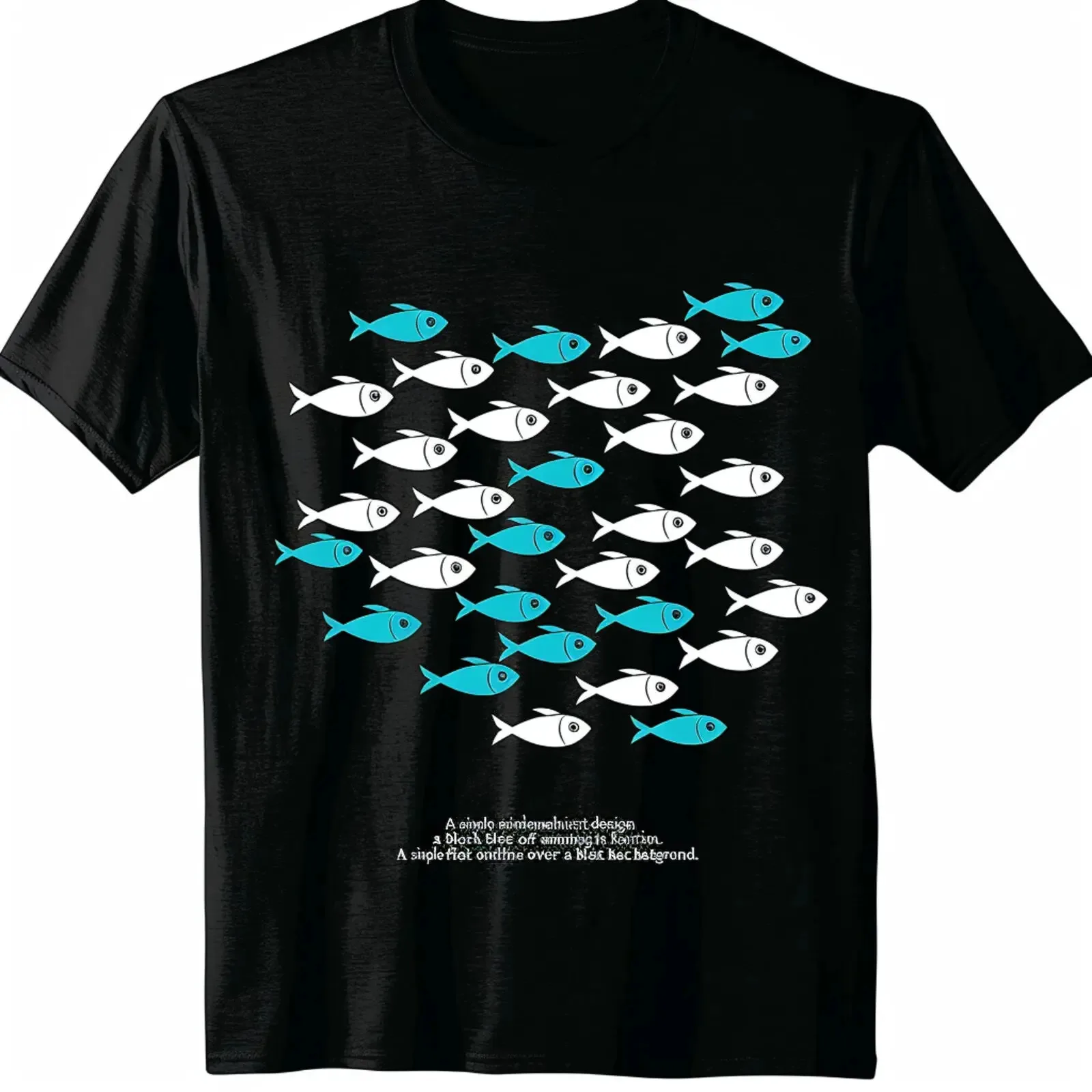 Monochrome Ocean: Minimalist Fish Design on Black Tee