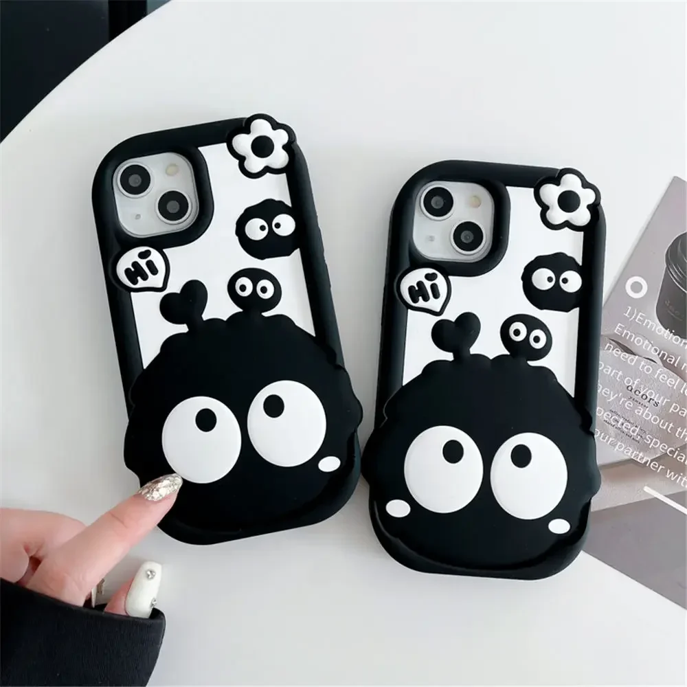 Shockproof Slim Case for IPhone 11 12 13 Pro Max 14 15 Cute 3D Coal Silicone Soft Cover Phone Case