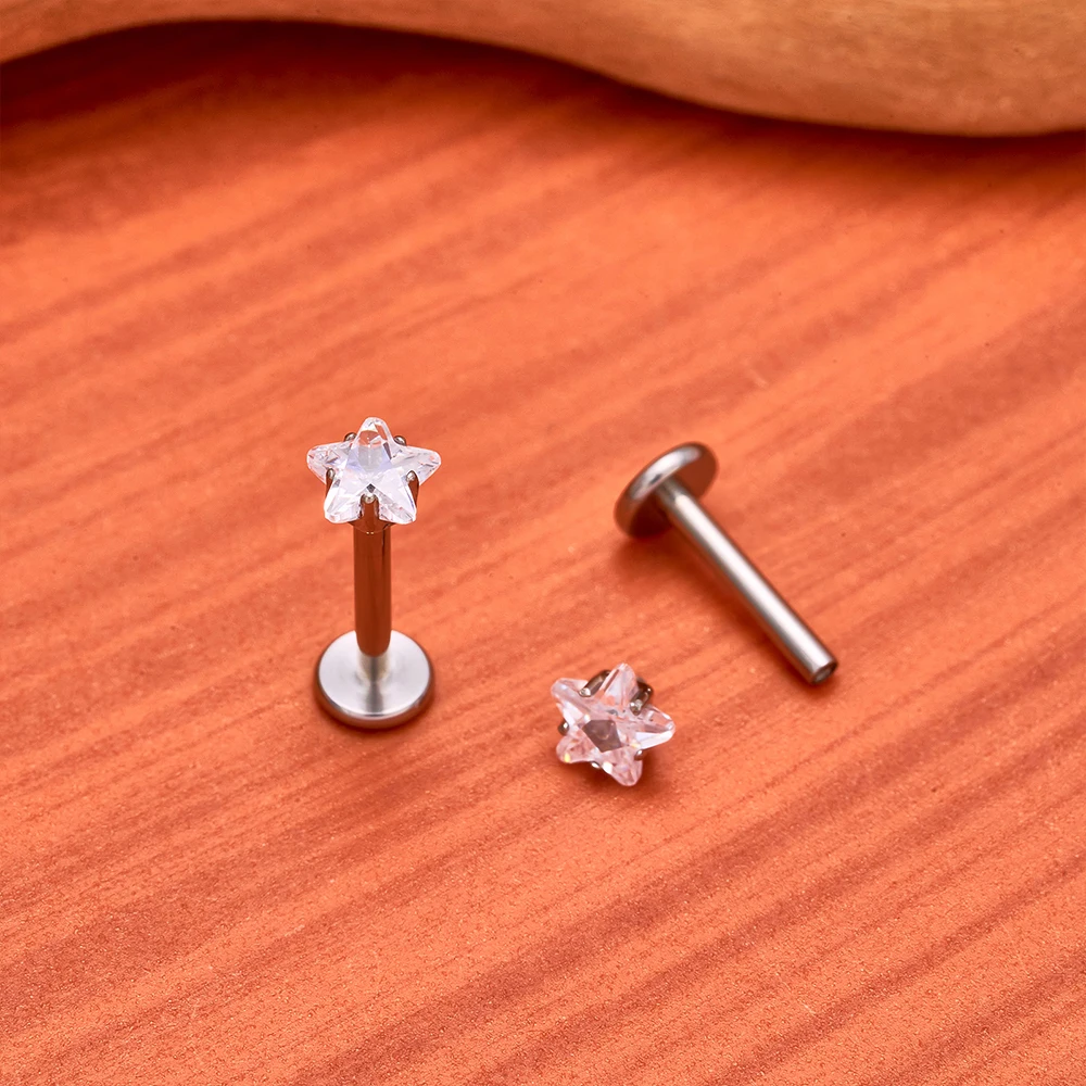 ASTM F136 Titan 16G fünfzackiger Stern CZ Knorpel Helix Ohrring Trinity CZ Tragus Ohrstecker Muschel Ohrläppchen Lippenpiercing Schmuck – Detail 2